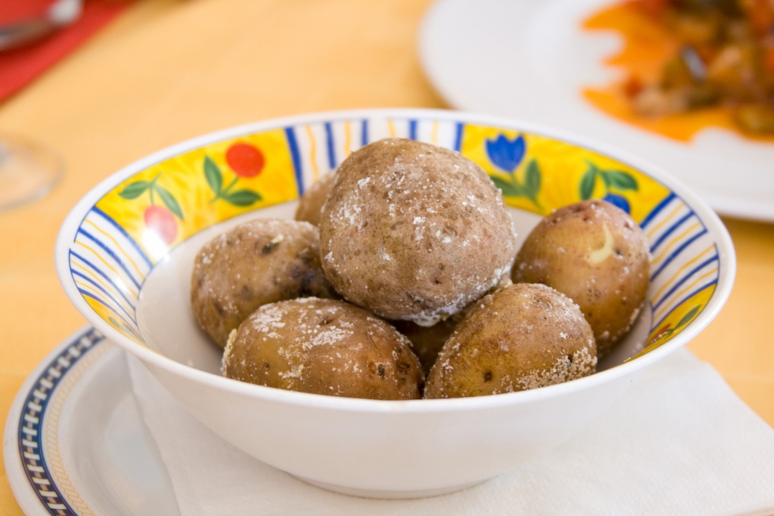 Traditional Tenerife food: papas arrugadas. Canarian wrinkly potatoes are usually served with a pepper sauce, called Mojo.