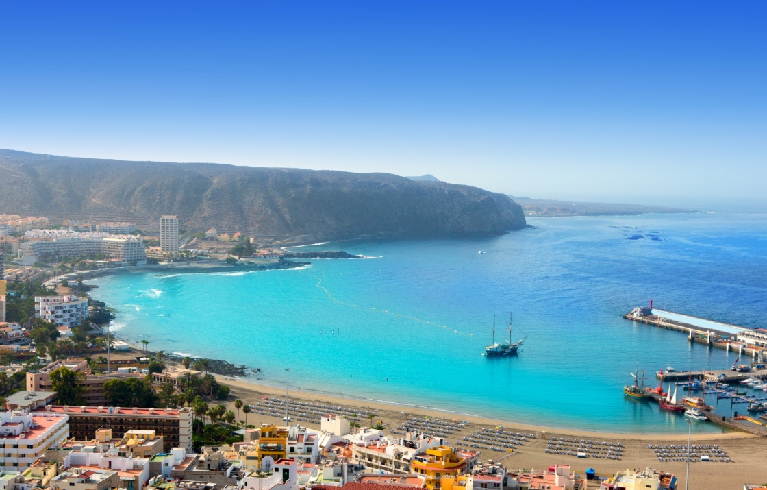 'Aerial view of Los Cristianos beach in Arona Tenerife Canary Islands' - Tenerife